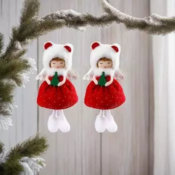 2-Pack Fabric Christmas Angel Doll Hanging Ornaments Classic Style Tree Decorations for Holiday Arrangement,Party Supplies Without Feathers