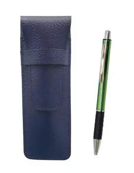 2 Pack Grain Leather Pen Case Blue Metal Pitch Grip Ballpoint Pen Set Green & SASL-WZ2067BP-G-2