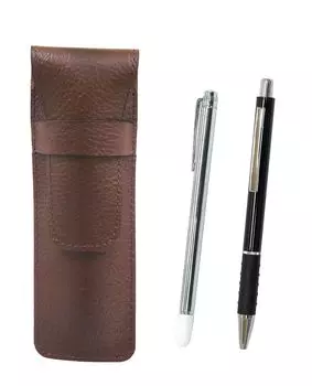 2 Pack Grained Chocolate Color Cowhide Pencil Case Metal Indicator Stick and Metal Pitch Grip Ballpoint Pen Set Black & SASTYO-701S-WZ2067BP-B-2