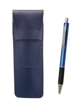 2 Pack Grained Leather Pen Case Blue Metal Pitch Grip Ballpoint Pen Set Blue & SASL-WZ2067BP-L-2