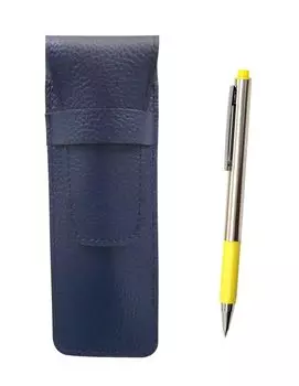 2 Pack Grained Leather Pencil Case Blue FB325 Aluminum Straight Knock Ballpoint Pen Set Yellow SASL-FB325-Y-2