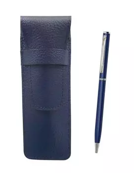 2 Pack Grained Leather Pencil Case Blue Slim Rotating Ballpoint Pen Set Blue SASL-PD04-L-2