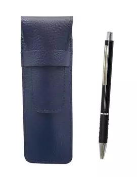 2 Pack Grained Leather Pencil Case Blue Metal Pitch Grip Ballpoint Pen Set Black & SASL-WZ2067BP-B-2