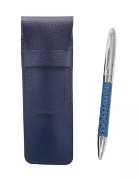2 Pack Grained Leather Pencil Case Blue Genuine Leather Wrapped Rotating Ballpoint Pen Director Set Blue SASL-PD03-L-2 синий