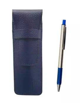 2 Pack Grained Leather Pencil Case Blue FB325 Aluminum Straight Knock Ballpoint Pen Set Blue SASL-FB325-L-2
