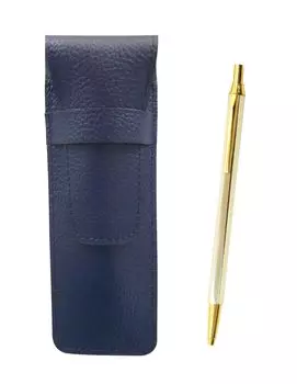 2 Pack Grained Leather Pencil Case Blue Z66 Whole Body Gold Hexagon Knock Metal Ballpoint Pen Set SASL-Z66KB-2