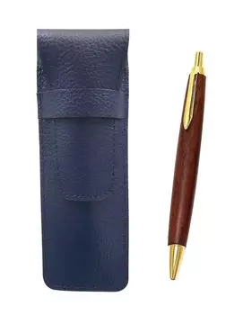 2 pack grained leather pencil case blue wood shaft retro ballpoint pen set SASL-HS48S-2