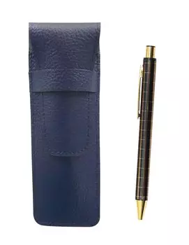 2 Pack Grained Leather Pencil Case Blue NQ30K Thick Shaft Metal Straight Knock Double Anodized Grid Ballpoint Pen Set Black SASL-NQ30KB-B-2 чёрный
