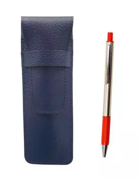2 Pack Grained Leather Pencil Case Blue FB325 Aluminum Straight Knock Ballpoint Pen Set Red SASL-FB325-R-2