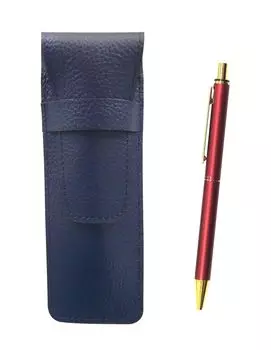 2 Pack Grained Leather Pencil Case Blue NQ25 Standard Size Metal Straight Knock Double Anodized Ring Ballpoint Pen Set Red SASL-NQ25B-R-2