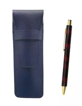 2 pack grained leather pencil case blue NQ30 thick shaft metal straight knock ballpoint pen set marble SASL-NQ30B-M-2