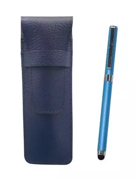 2 pack grained leather pencil case blue smartphone touch metal cap ballpoint pen extra set blue SASL-QSJW700-L-2