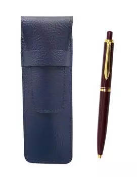 2 Pack Grained Leather Pencil Case Blue Euro Style Brass Parts Retractable Ballpoint Pen Set Red SASL-NXB-R-2