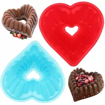 2 Pack Heart Bundt Cake Pan, Heart Cake Molds, Nonstick Silicone Cake Molds For Making Wedding, Valentine S Day синий