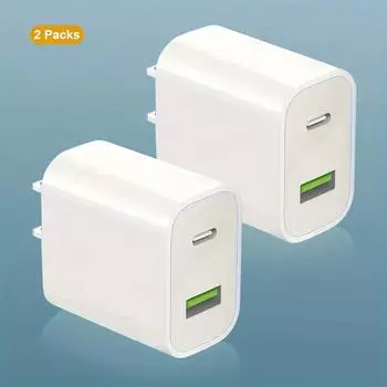 2-Pack High-Speed USB C Charger Block - Dual Port Power Delivery Adapter with Fast Type C Charging Charger