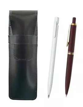 2 Pack Slim Cowhide Pencil Case Black Extra Fine Knock Type Eraser White and Euro Style Brass Parts Knock Type Mechanical Pencil Set Red