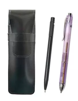 2 Pack Slim Cowhide Pencil Case Black Extra Fine Knock Eraser Black and 3 Mecha Japan Clear Set Purple ASBER15B-CL3M-V-2