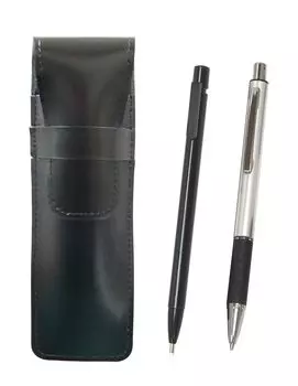 2 Pack Slim Cowhide Pencil Case Black Extra Fine Knock Type Eraser Black and Metal Pitch Grip Mechanical Pencil Silver & ASBER15B-WZS2062SP-2 серебряный