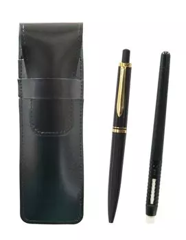 2 Pack Slim Cowhide Pencil Case Black Pen Shape Eraser Black and Euro Style Brass Parts Retractable Mechanical Pencil Set Black T23-ASBMC46B-NXS-B-2