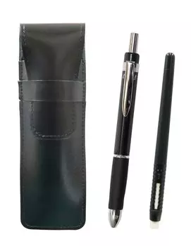 2 Pack Slim Cowhide Pencil Case Black Eraser Black and Triangle 3 Mechanical Rubber Set Black Pen-shaped T23-ASBMC46B-TR3M-B-2