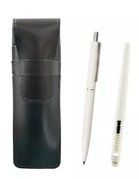 2 Pack Slim Cowhide Pencil Case Black Eraser White and AP150 1965 Reprint Edition Ladies Mechanical Pencil Set with Metal Clip White Pen-shaped