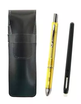 2 Pack Slim Cowhide Pencil Case Black Eraser Black and 3 Mecha Japan Clear Set Yellow Pen-shaped T23-ASBMC46B-CL3M-Y-2
