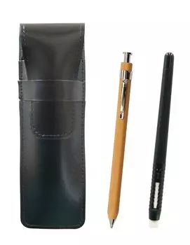 2 Pack Slim Cowhide Pencil Case Black Eraser Black and Wood Powder Mechanical Pencil Pen-shaped T23-ASBMC46B-FB116-2