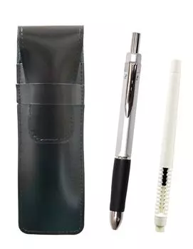 2 Pack Slim Cowhide Pencil Case Black Eraser White and Triangle 3 Mechanical Rubber Silver Set Pen-shaped T23-ASBMC46W-TR3MS-2