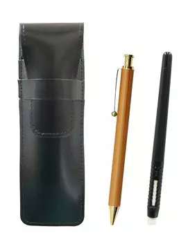 2 Pack Slim Cowhide Pencil Case Black Eraser Black and Bamboo Pattern Mechanical Pencil Set Pen-shaped T23-ASBMC46B-FB300CS-2