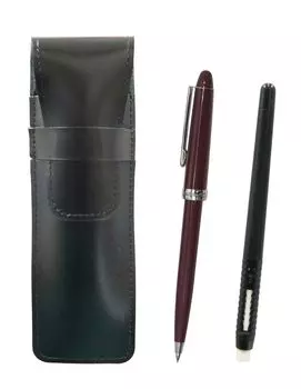 2 Pack Slim Cowhide Pencil Case Black Eraser Black and Slim Neo D60 Mechanical Pencil Set Red Pen-shaped T23-ASBMC46B-PK60S-R-2
