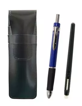 2 Pack Slim Cowhide Pencil Case Black Pen Type Eraser Black and Triangle 3 Mechanical Rubber Set Blue T23-ASBMC46B-TR3M-L-2