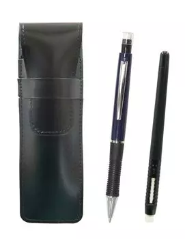 2 Pack Slim Cowhide Pencil Case Black Pen Shape Eraser Black and Metal Point Mechanical Pencil Blue T23-ASBMC46B-WZ13SP-L-2