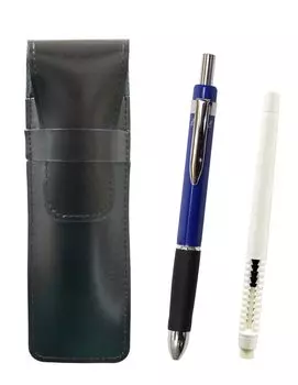 2 Pack Slim Cowhide Pencil Case Black Eraser White and Triangle 3 Mechanical Rubber Set Blue Pen-shaped T23-ASBMC46W-TR3M-L-2