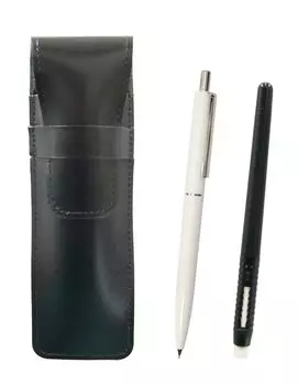 2 Pack Slim Cowhide Pencil Case Black Eraser Black and AP150 1965 Reprint Edition Ladies Mechanical Pencil Set with Metal Clip White Pen-shaped