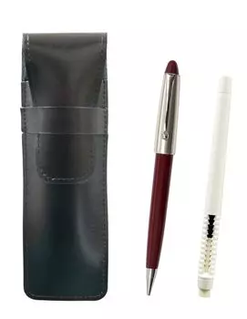 2 Pack Slim Cowhide Pencil Case Black Eraser White and Neo Ladies Retro Mechanical Pencil Set Pen-shaped D-700 T23-ASBMC46W-700S-2