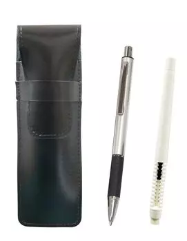 2 Pack Slim Cowhide Pencil Case Black Pen Shape Eraser White and Metal Pitch Grip Mechanical Pencil Silver & T23-ASBMC46W-WZS2062SP-2