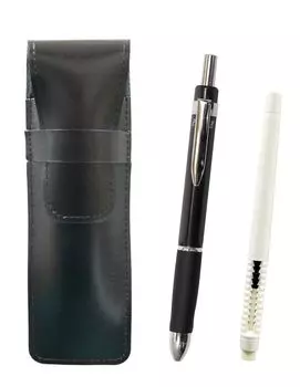 2 Pack Slim Cowhide Pencil Case Black Eraser White and Triangle 3 Mechanical Rubber Set Black Pen-shaped T23-ASBMC46W-TR3M-B-2