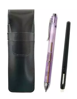 2 Pack Slim Cowhide Pencil Case Black Eraser Black and 3 Mecha Japan Clear Set Purple Pen-shaped T23-ASBMC46B-CL3M-V-2