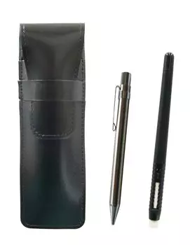 2 Pack Slim Cowhide Pencil Case Black Pen Shape Eraser Black and All Metal Mechanical Pencil T23-ASBMC46B-9984SP-2