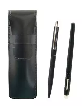 2 Pack Slim Cowhide Pencil Case Black Eraser Black and AP150 1965 Reprint Edition Ladies Mechanical Pencil Set with Metal Clip Black Pen-shaped