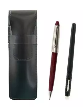 2 Pack Slim Cowhide Pencil Case Black Eraser Black and Neo Ladies Retro Mechanical Pencil Set Pen-shaped D-700 T23-ASBMC46B-700S-2