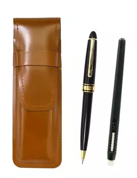 Набор из 2 тонких футляров из воловьей кожи, коричневого цвета, с ластиком, черным и металлическим кольцом, выдвижным ретро-набором механических карандашей ASCMC46B-8838S-2 чёрный