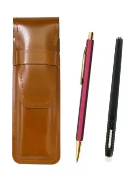 2 Pack Slim Cowhide Pencil Case Brown Eraser Black and All Metal Metallic Wine Robust Hexagonal Ladies Mechanical Pencil Set Pen-shaped ASCMC46B-A6S-2