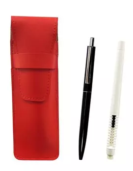2 Pack Slim Cowhide Pencil Case Red Pen Type Eraser White and Retractable Mechanical Pencil Since 1970 Set Black ASRMC46W-AP200S-B-2