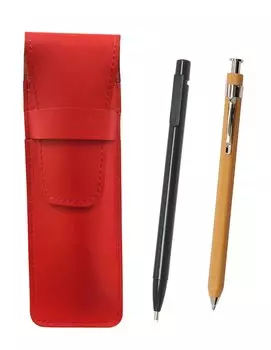 2 Pack Slim Cowhide Pencil Case Red Extra Fine Knock Eraser Black and Wood Powder Mechanical Pencil ASRER15B-FB116-2