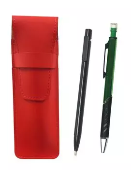 2 Pack Slim Cowhide Pencil Case Red with Extra Fine Knock Eraser Black and Metal Color Mechanical Pencil Green ASRER15B-SI2067SP-G-2