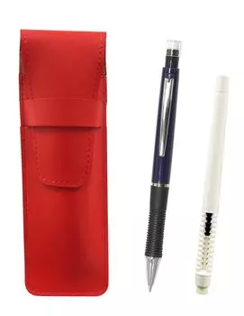 2 Pack Slim Cowhide Pencil Case Red Pen Eraser White and Metal Point Mechanical Pencil Blue ASRMC46W-WZ13SP-L-2