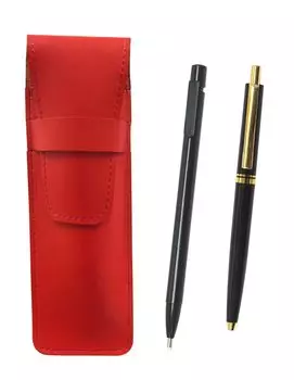 2 Pack Slim Cowhide Pencil Case Red Extra Fine Knock Type Eraser Black and AP300 1965 Reproduction Knock Type Metal Clip Mechanical Pencil Set Black