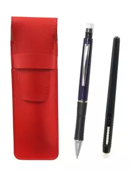 2 Pack Slim Cowhide Pencil Case Red Pen Shaped Eraser Black and Metal Point Mechanical Pencil Blue ASRMC46B-WZ13SP-L-2