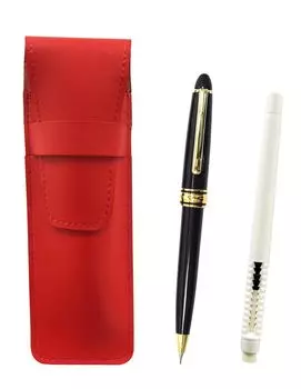 2 Pack Slim Cowhide Pencil Case Red Pen Type Eraser White and Metal Ring Cap Sliding Retro Mechanical Pencil Set ASRMC46W-8838S-2